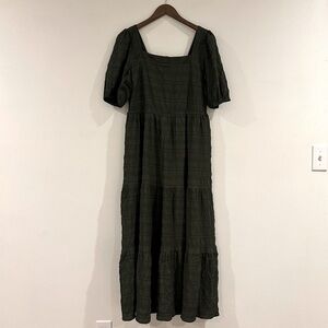 Square neck maxi dress, olive green